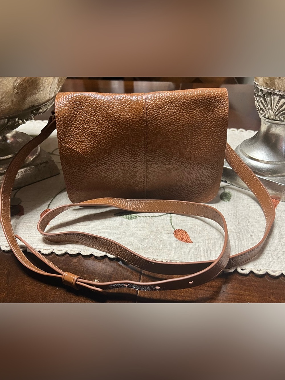 Pebbled Leather Crossbody Bag in Cognac Brown